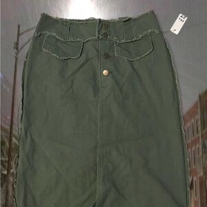 Alternative Olive Pencil Skirt with Button Detail